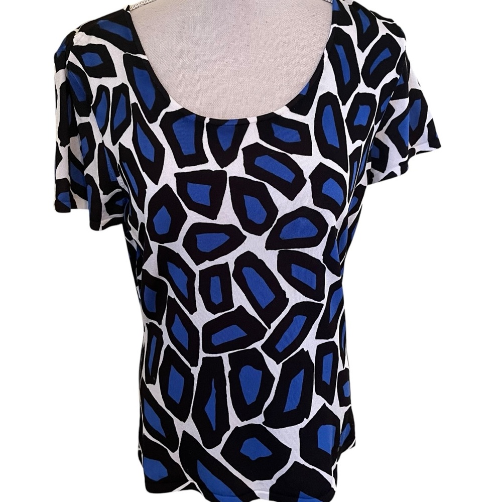 Carlisle White/Royal Blue/Black Print Short Sleeve Scoop Neck Tee L